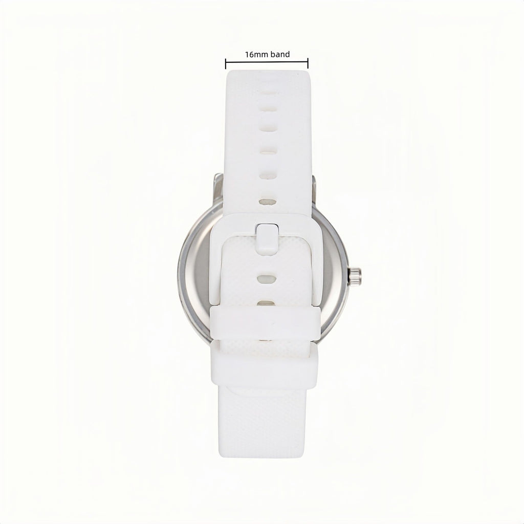 Olivia Numbers Silicone Watch in Silver with White silicone band, 34mm