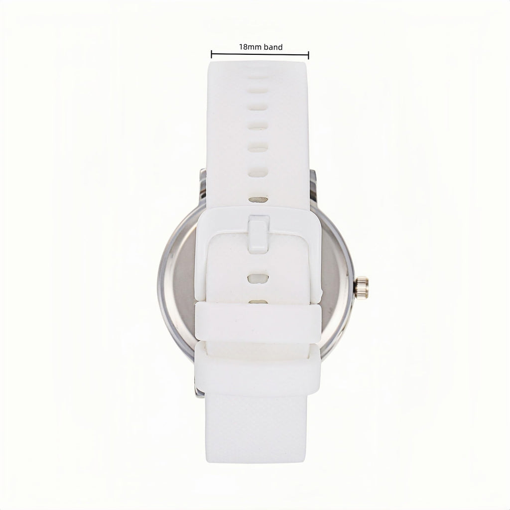 Olivia Numbers Silicone Watch in Silver with White silicone band, 38mm