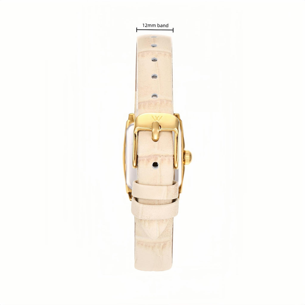 Ruth Oval Watch in Gold with Beige leather band, 19mm