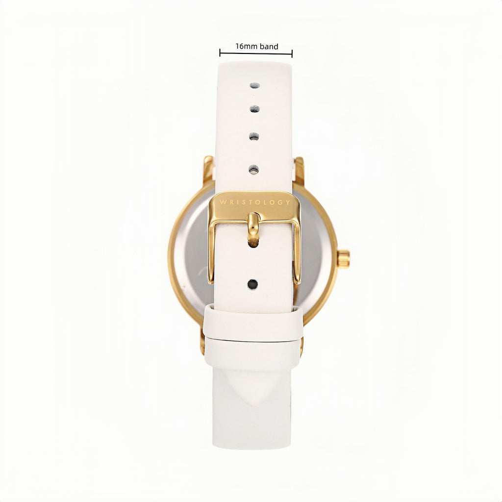 Olivia Numbers Leather Watch in Gold with White leather band, 34mm