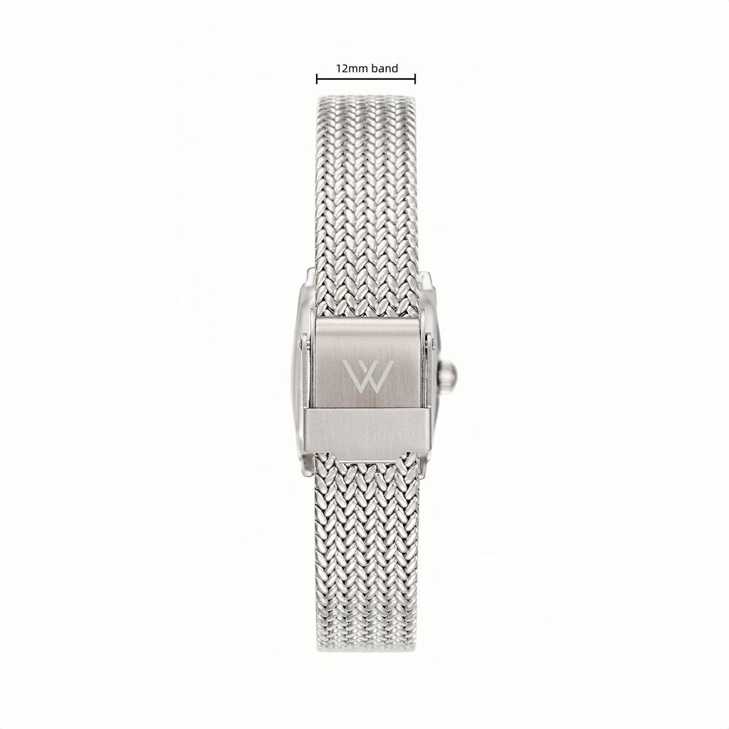 Ruth Oval Watch in Silver with Silver metal mesh band, 19mm