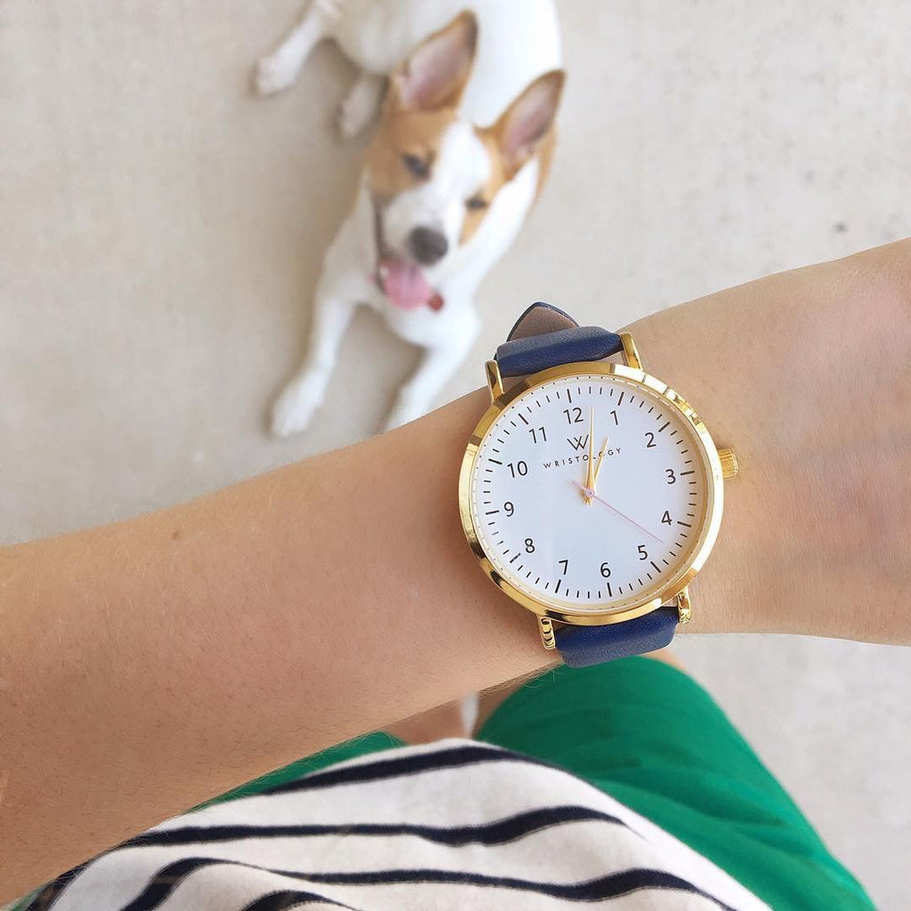 Olivia Numbers Leather Watch in Gold with Navy leather band, 38mm