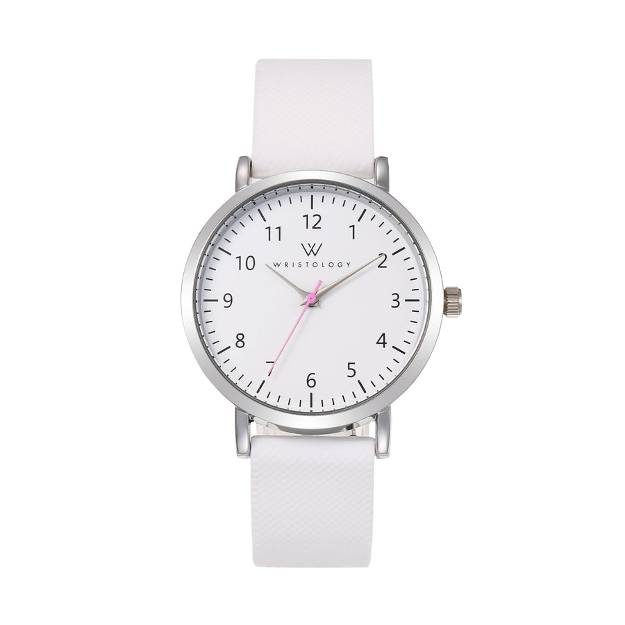 Olivia Numbers Silicone Watch in Silver with White silicone band, 38mm