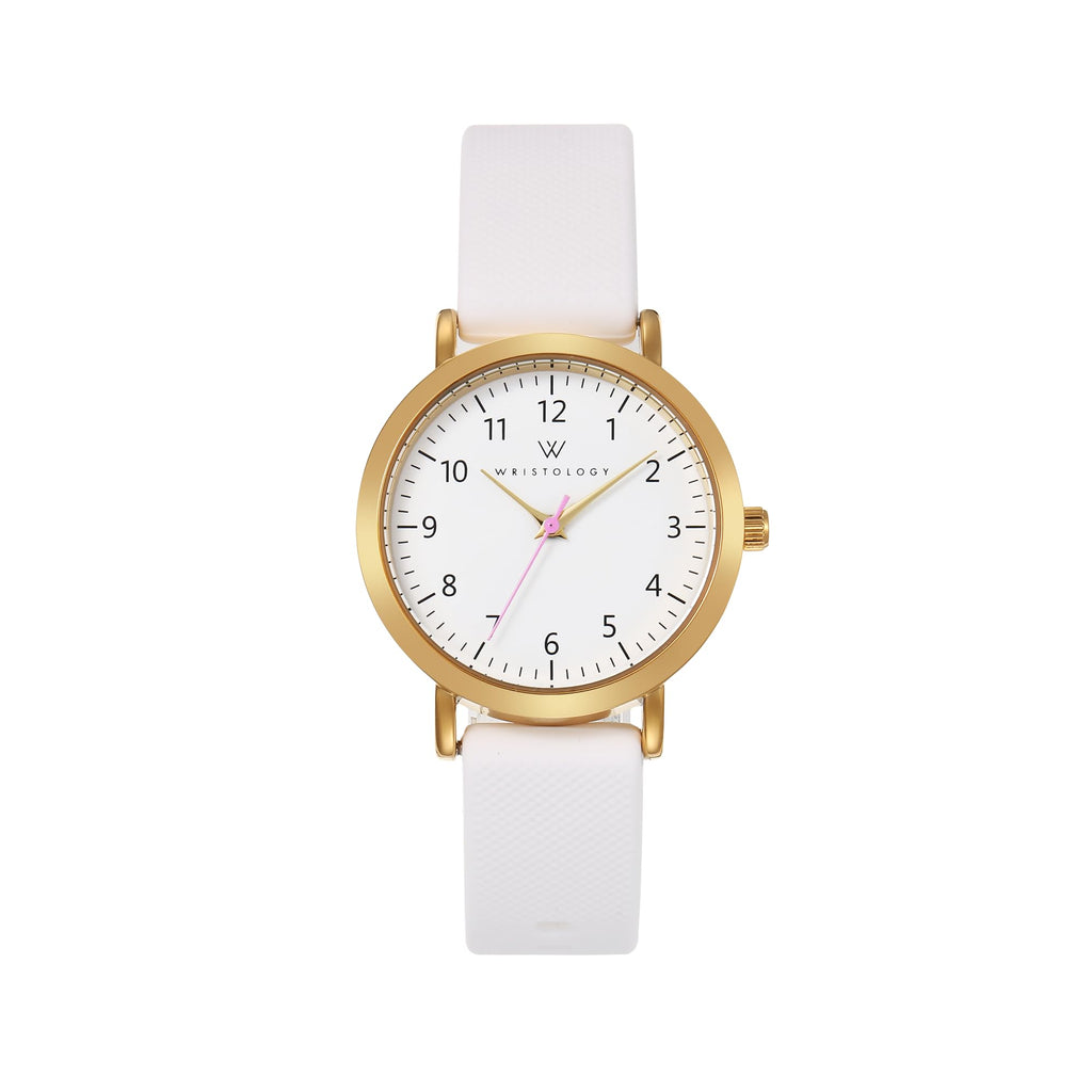 Olivia Numbers Silicone Watch in Gold with White silicone band, 34mm