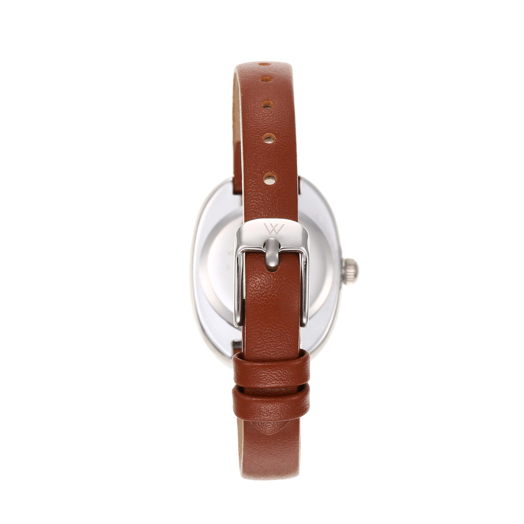 Michelle Oval Watch in Silver with Brown leather band, 24mm