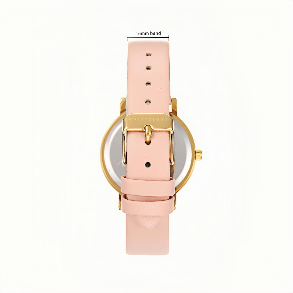 Olivia Numbers Leather Watch in Gold with Pink leather band, 34mm