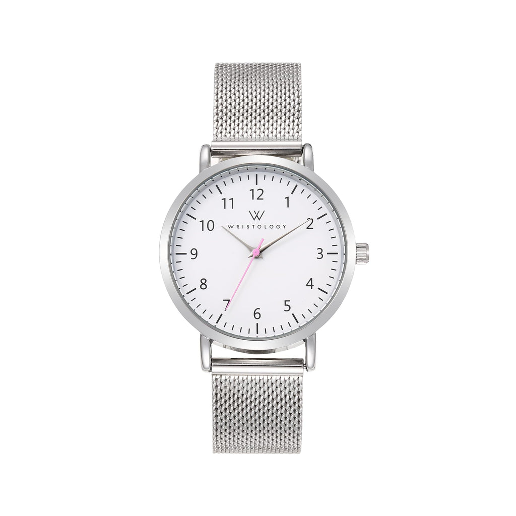 Olivia Numbers Metal Mesh Watch in Silver with Silver metal mesh band, 34mm