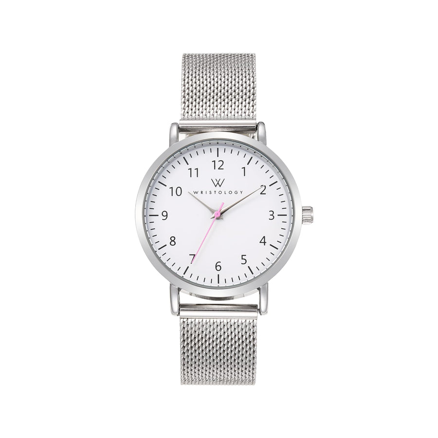 Olivia Numbers Metal Mesh Watch in Silver with Silver metal mesh band, 34mm