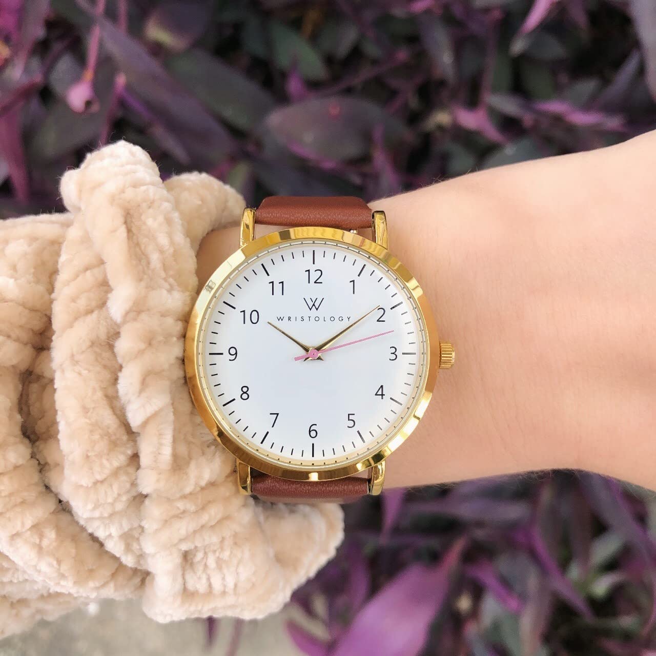 Olivia Numbers Leather Watch in Gold with Brown leather band, 38mm