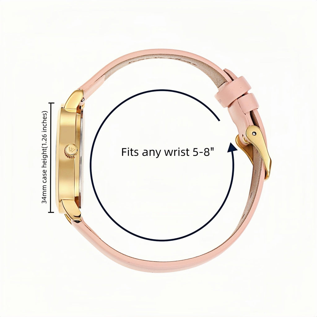 Olivia Numbers Leather Watch in Gold with Pink leather band, 34mm