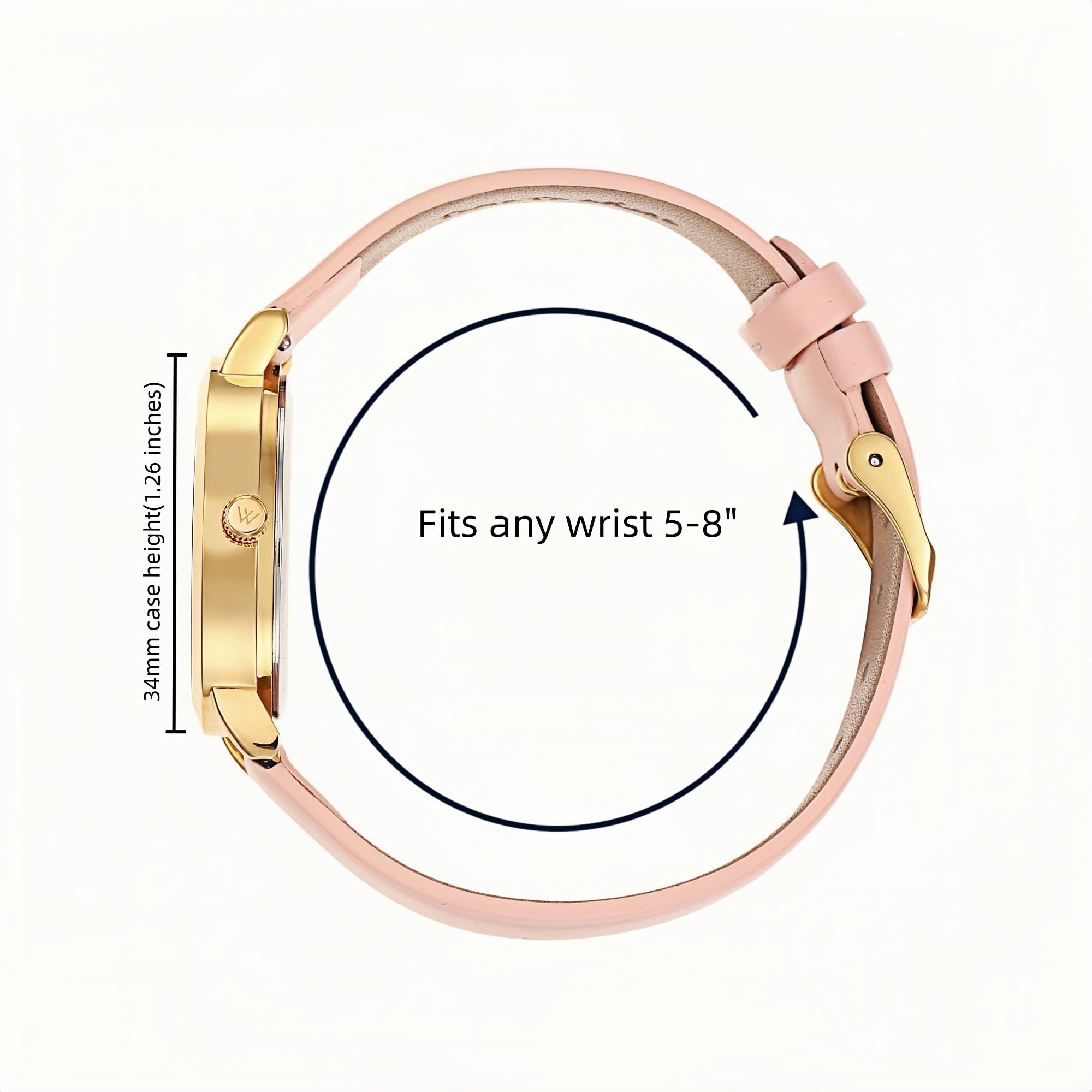 Olivia Numbers Leather Watch in Gold with Pink leather band, 34mm