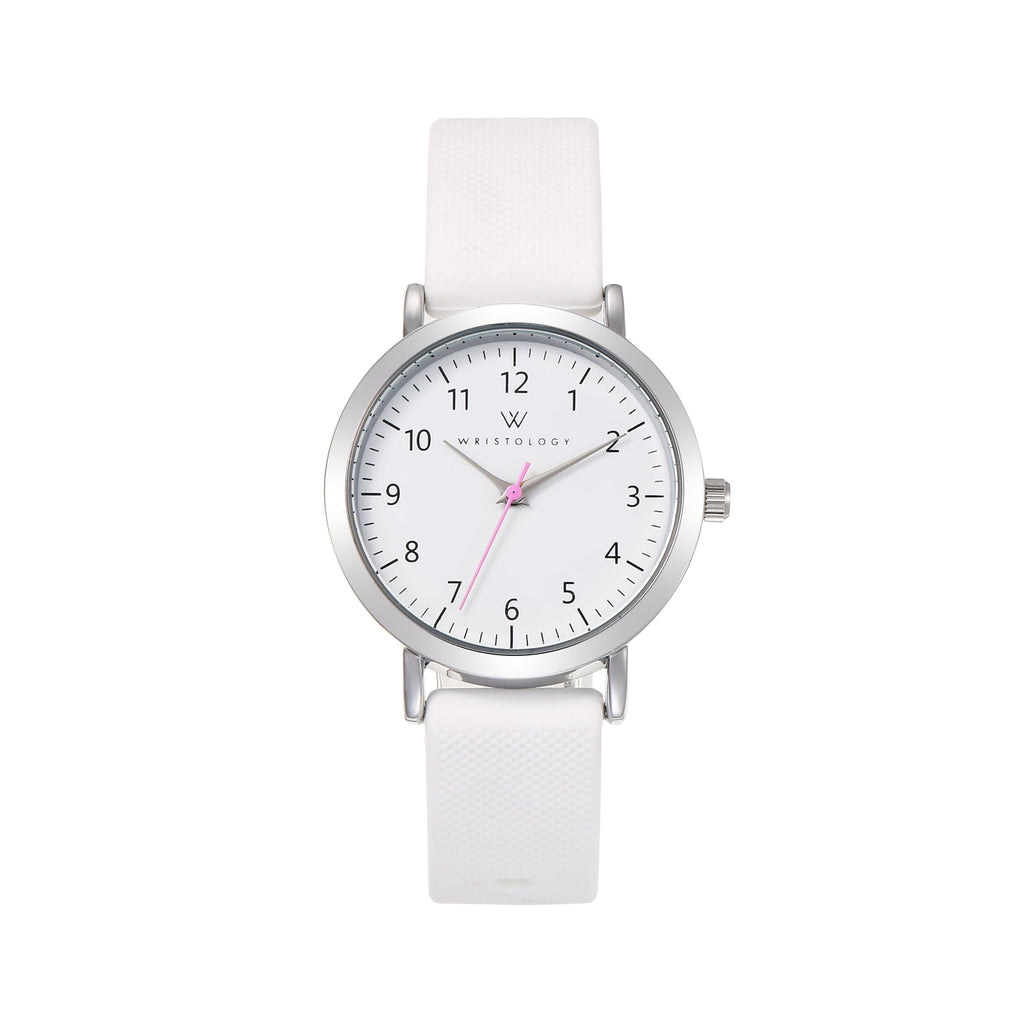 Olivia Numbers Silicone Watch in Silver with White silicone band, 34mm