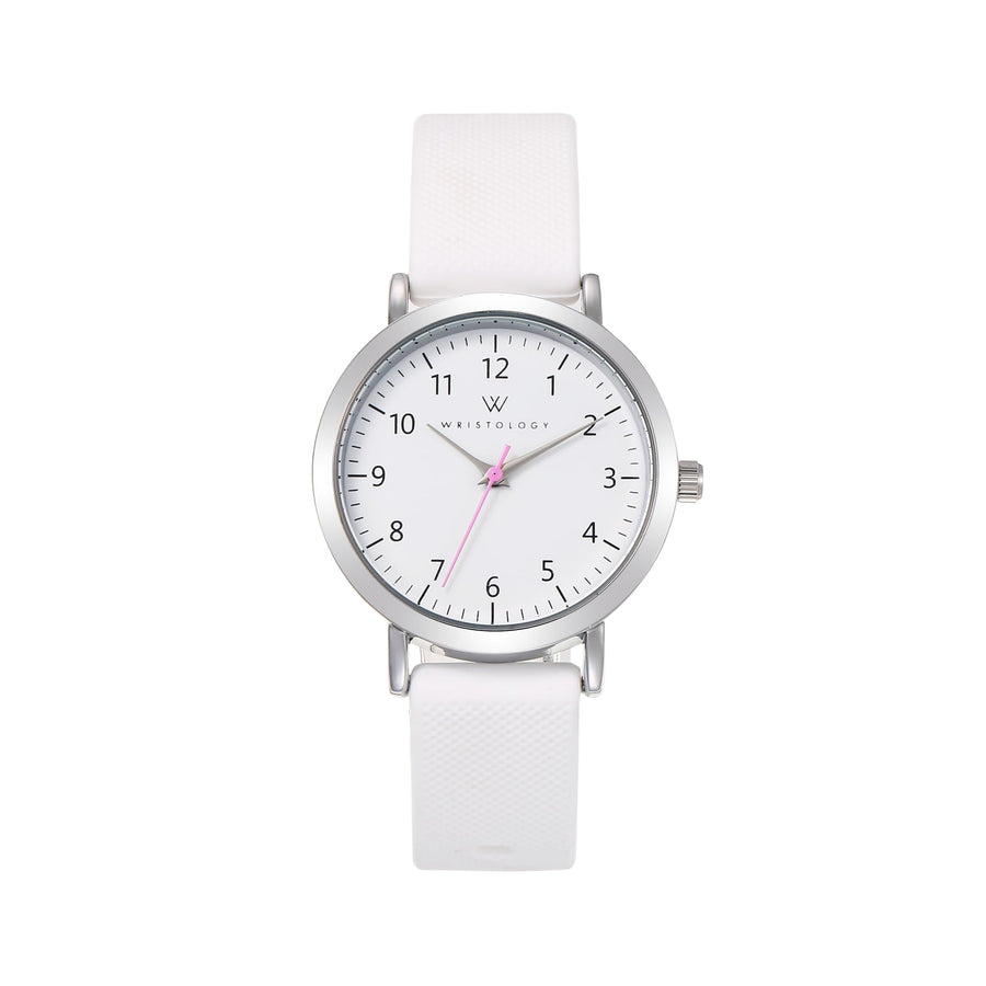 Olivia Numbers Silicone Watch in Silver with White silicone band, 34mm