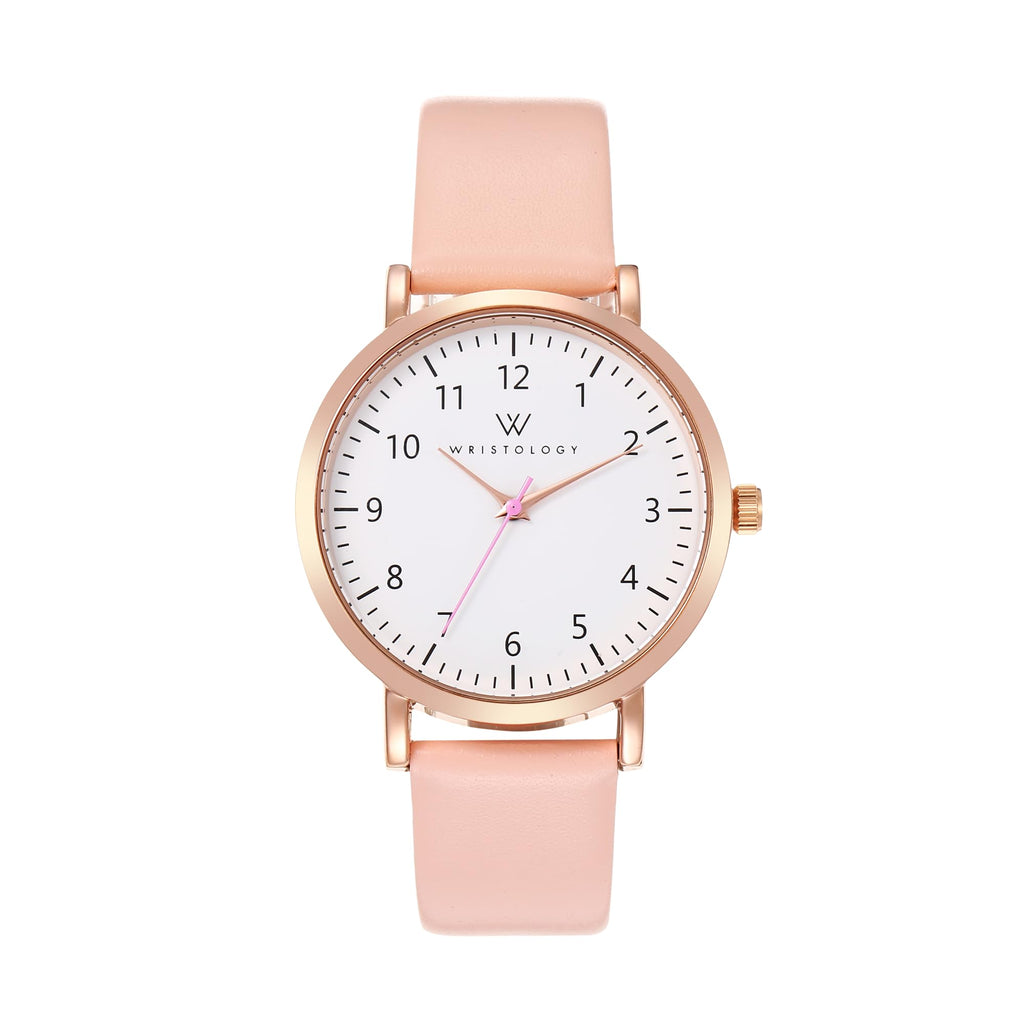 Olivia Numbers Leather Watch in Rose Gold with Pink leather band, 38mm