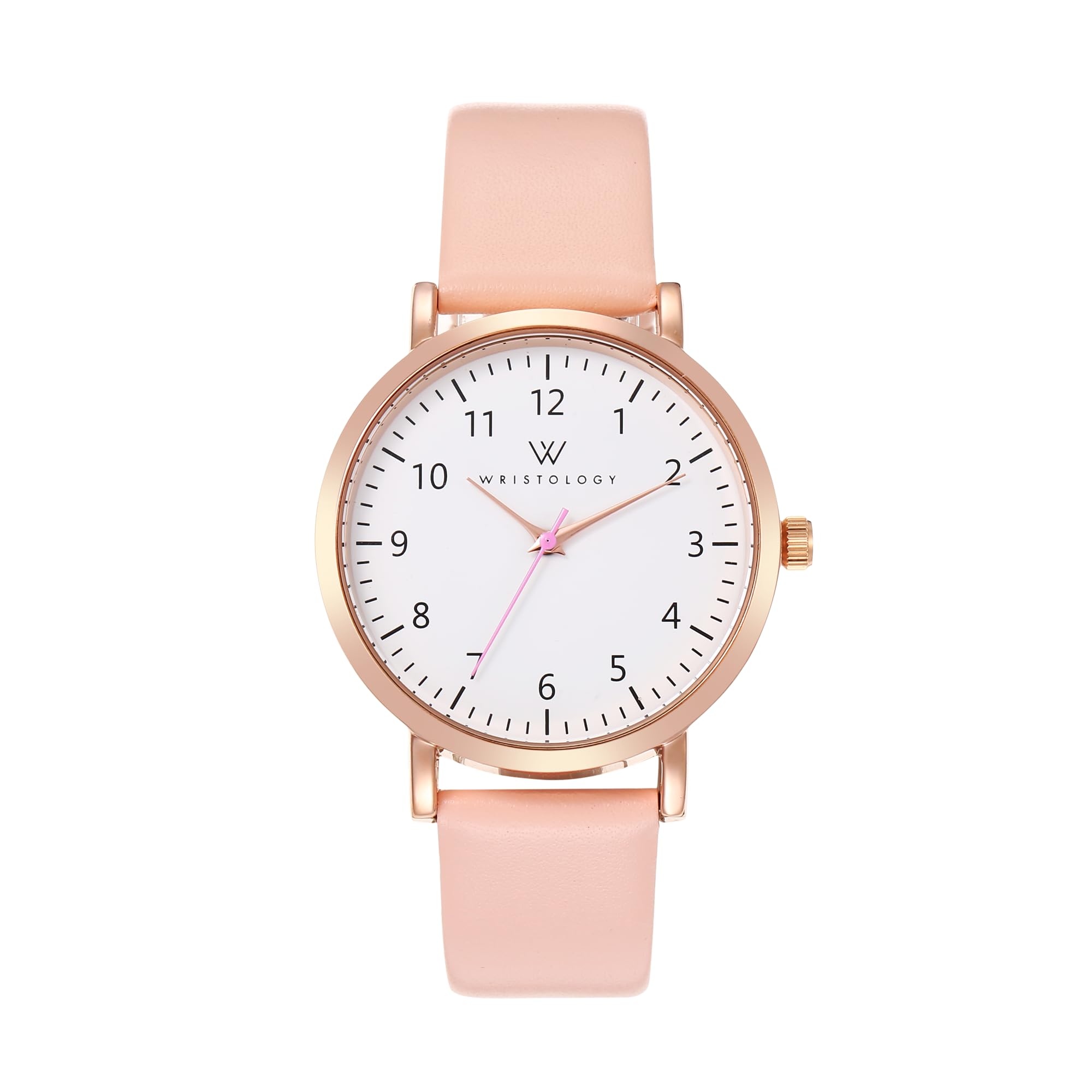 Olivia Numbers Leather Watch in Rose Gold with Pink leather band, 38mm