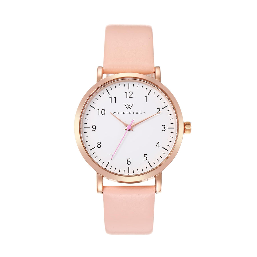 Olivia Numbers Leather Watch in Rose Gold with Pink leather band, 38mm