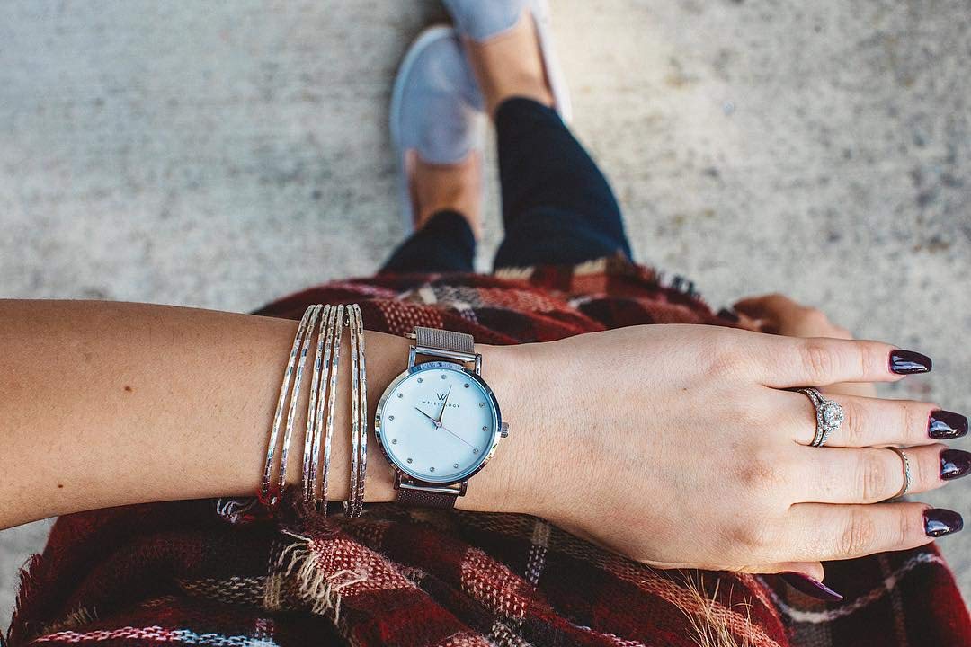 Olivia Crystal Watch in Silver with Silver metal mesh band, 38mm