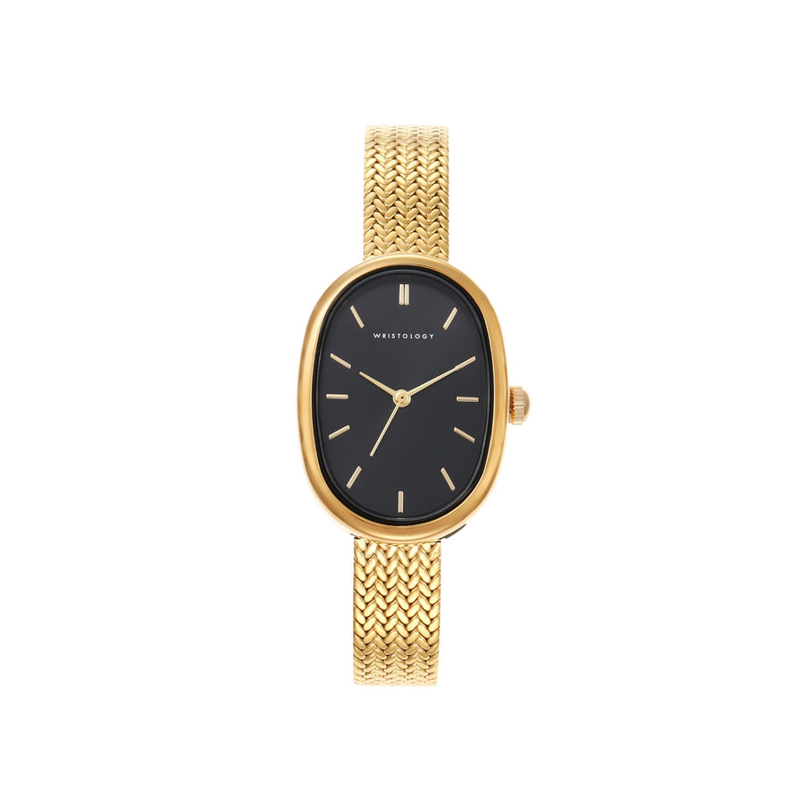 Michelle Oval Watch in Gold with Gold metal mesh band, 24mm
