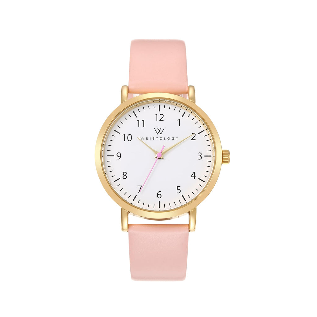 Olivia Numbers Leather Watch in Gold with Pink leather band, 38mm