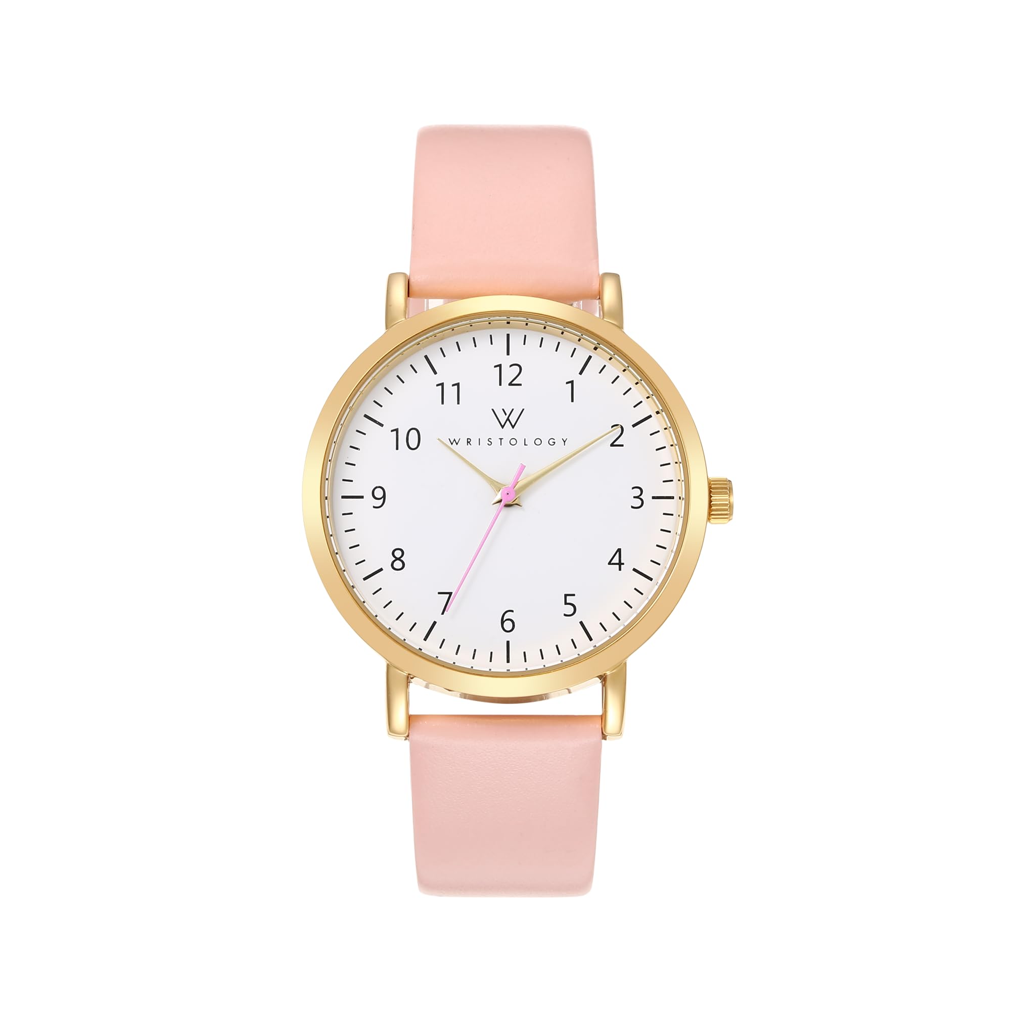 Olivia Numbers Leather Watch in Gold with Pink leather band, 38mm