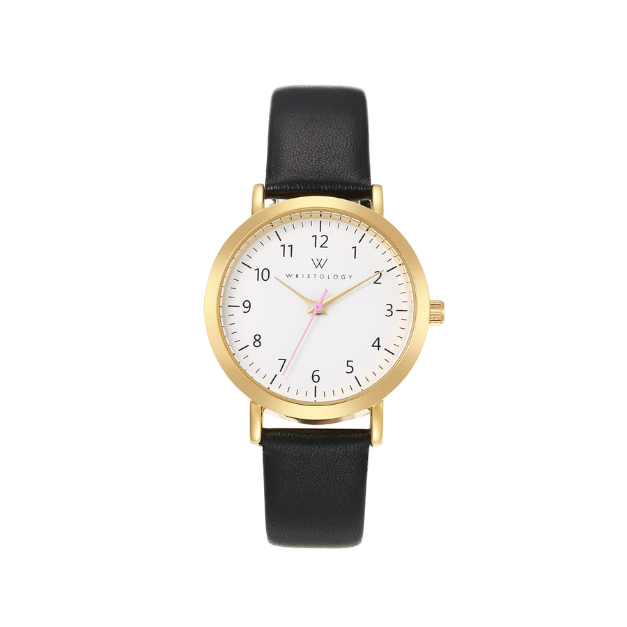 Olivia Numbers Leather Watch in Gold with Black leather band, 34mm