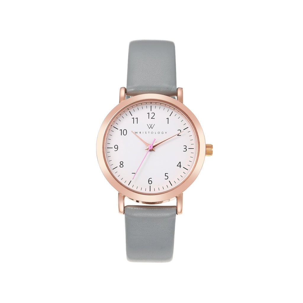 Olivia Numbers Leather Watch in Rose Gold with Grey leather band, 34mm
