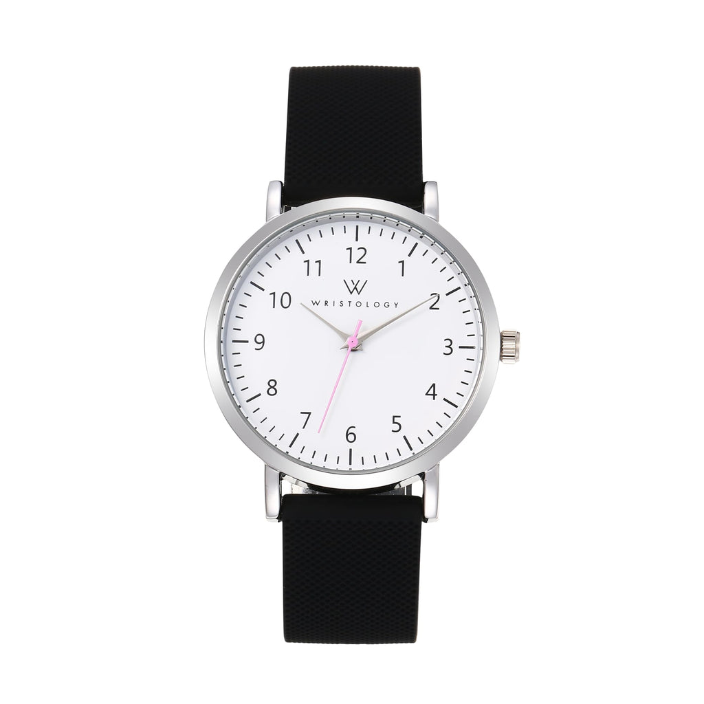 Olivia Numbers Leather Watch in Silver with Black leather band, 38mm
