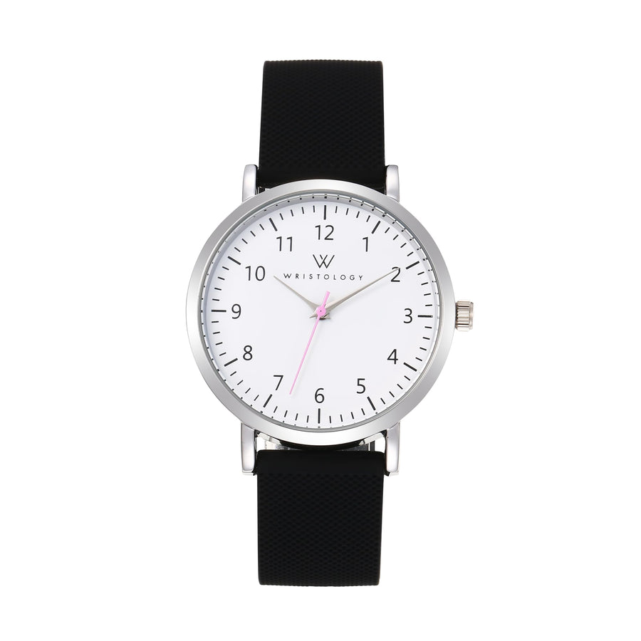 Olivia Numbers Leather Watch in Silver with Black leather band, 38mm