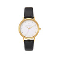 Olivia Crystal Watch in Gold with Black leather band, 34mm