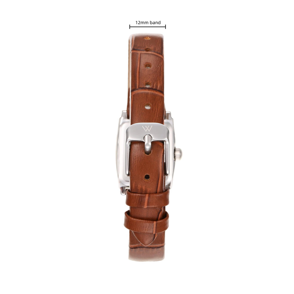 Ruth Oval Watch in Silver with Brown leather band, 19mm