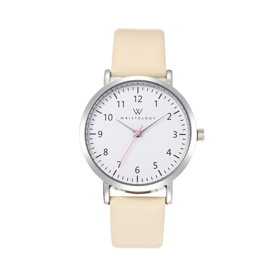 Olivia Numbers Leather Watch in Silver with Beige leather band, 38mm