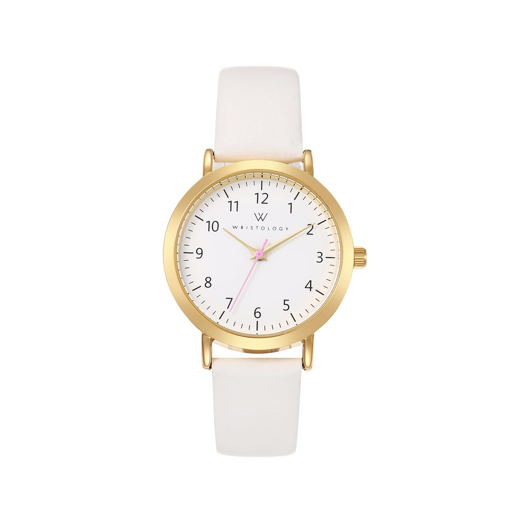 Olivia Numbers Leather Watch in Gold with White leather band, 34mm