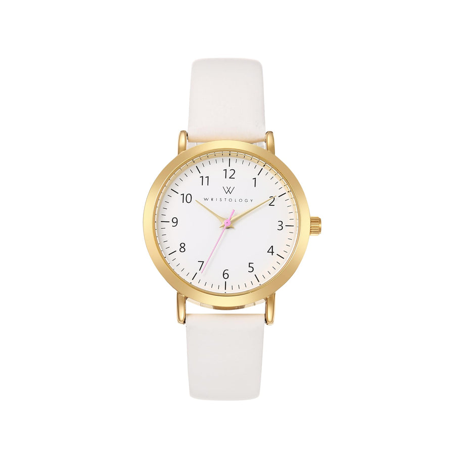 Olivia Numbers Leather Watch in Gold with White leather band, 34mm