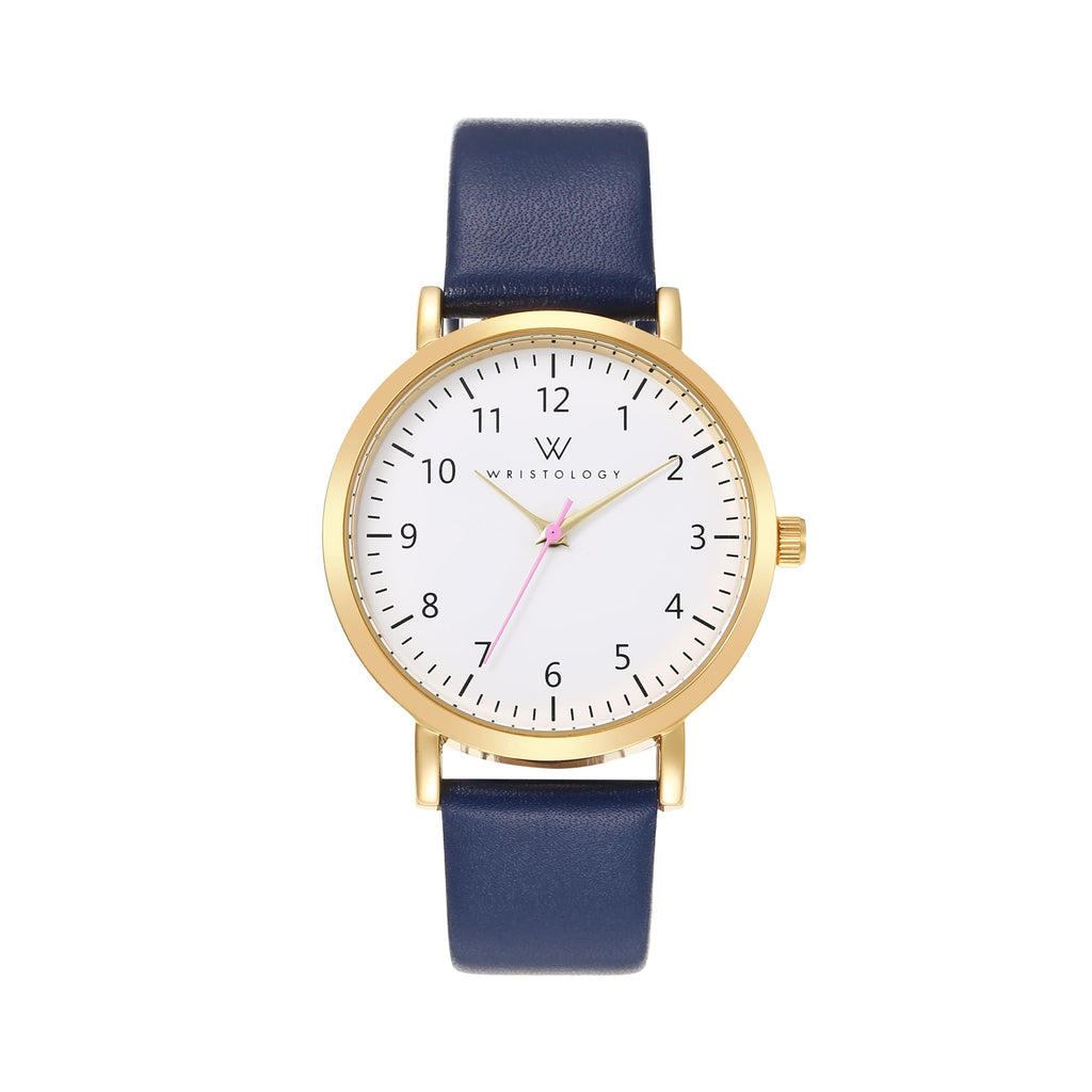 Olivia Numbers Leather Watch in Gold with Navy leather band, 38mm