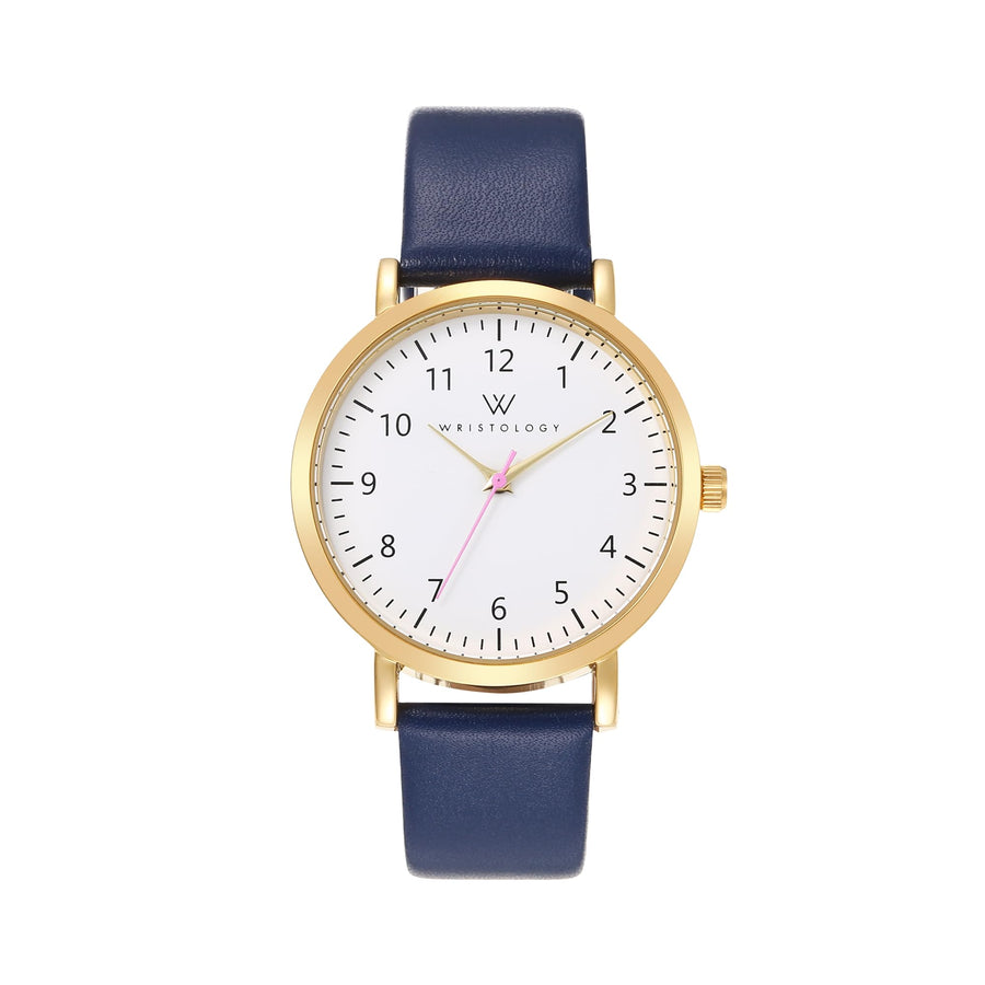Olivia Numbers Leather Watch in Gold with Navy leather band, 38mm
