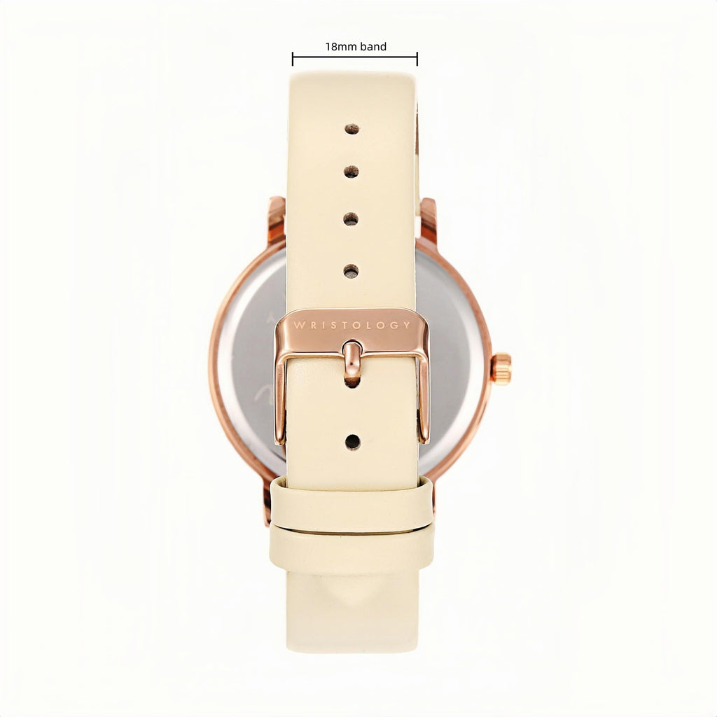 Olivia Numbers Leather Watch in Rose Gold with Beige leather band, 38mm