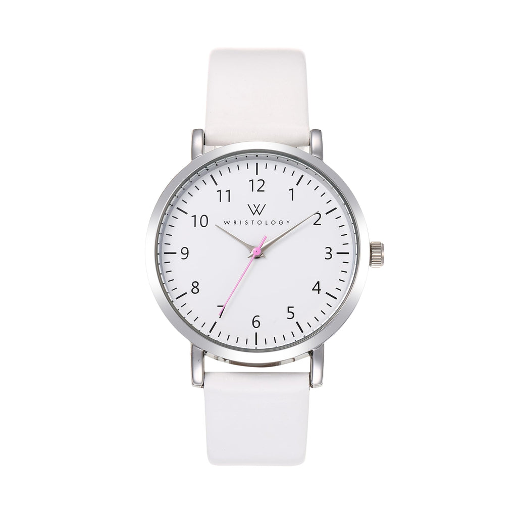 Olivia Numbers Leather Watch in Silver with White leather band, 38mm