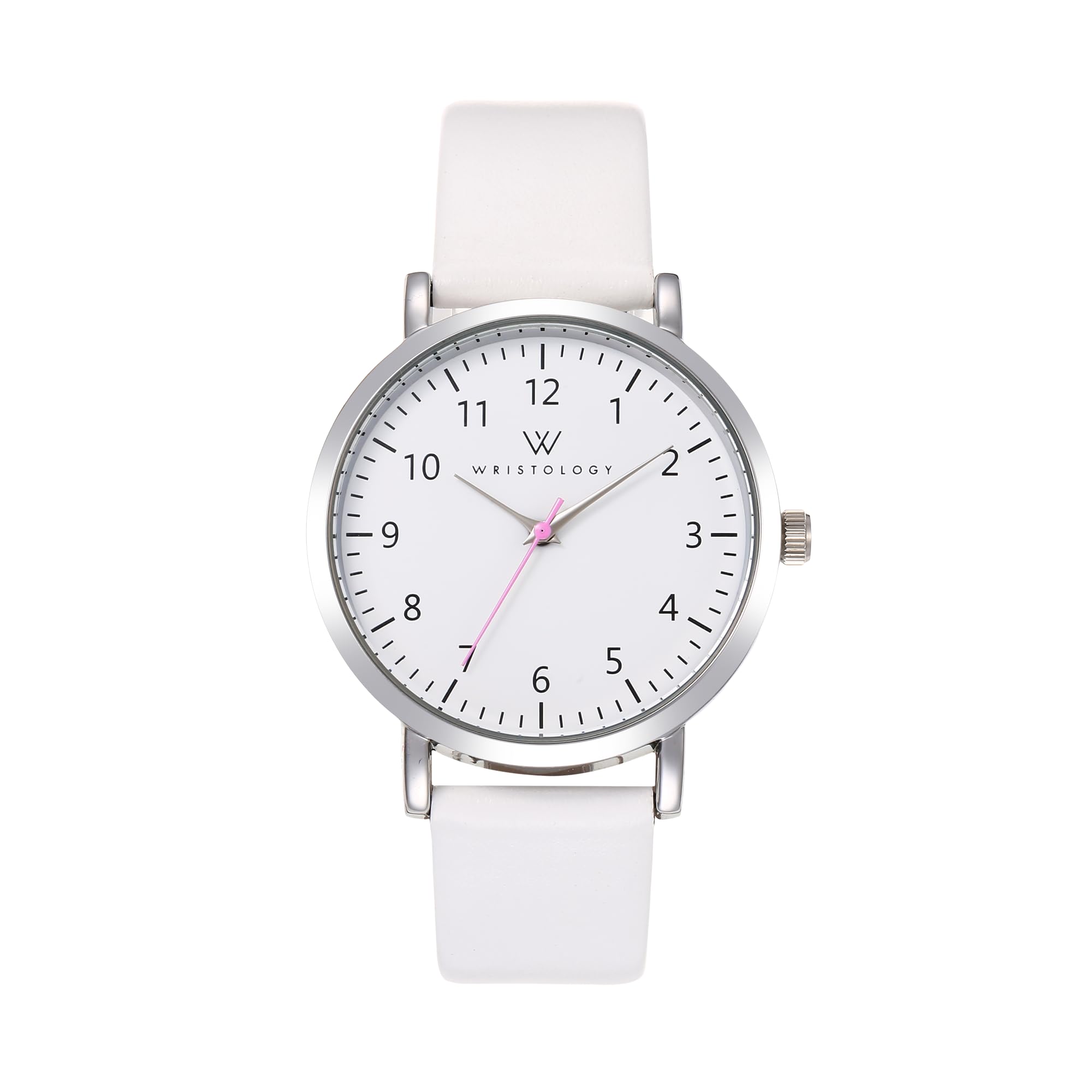 Olivia Numbers Leather Watch in Silver with White leather band, 38mm