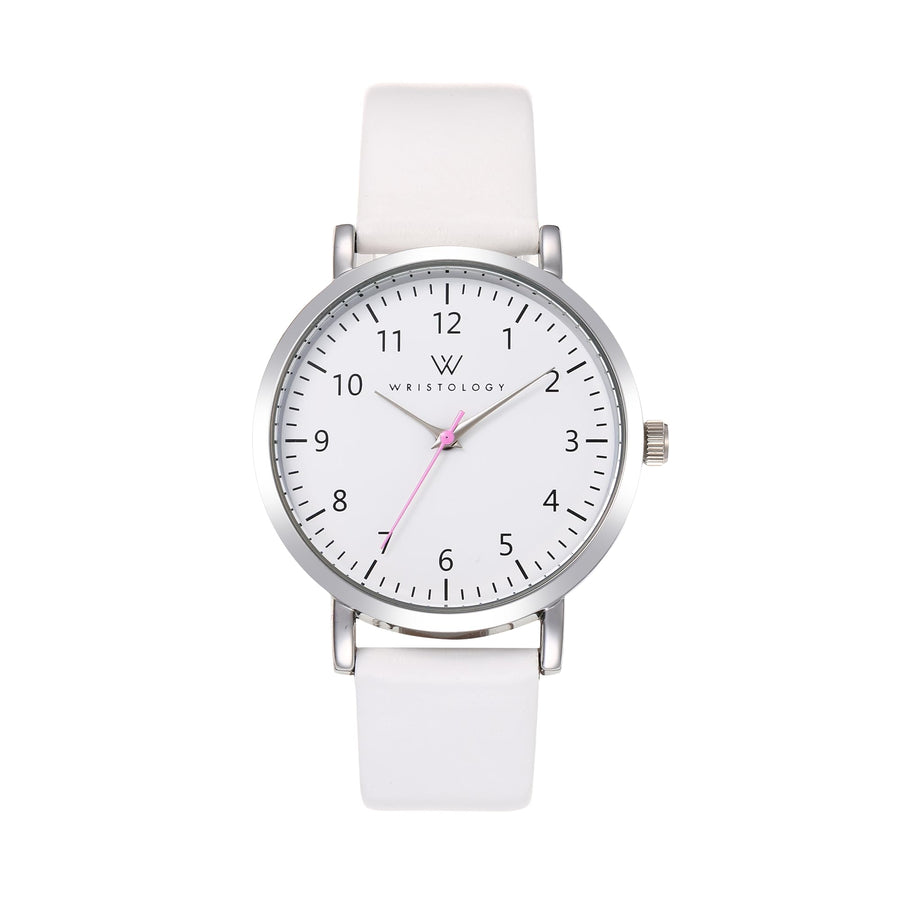 Olivia Numbers Leather Watch in Silver with White leather band, 38mm