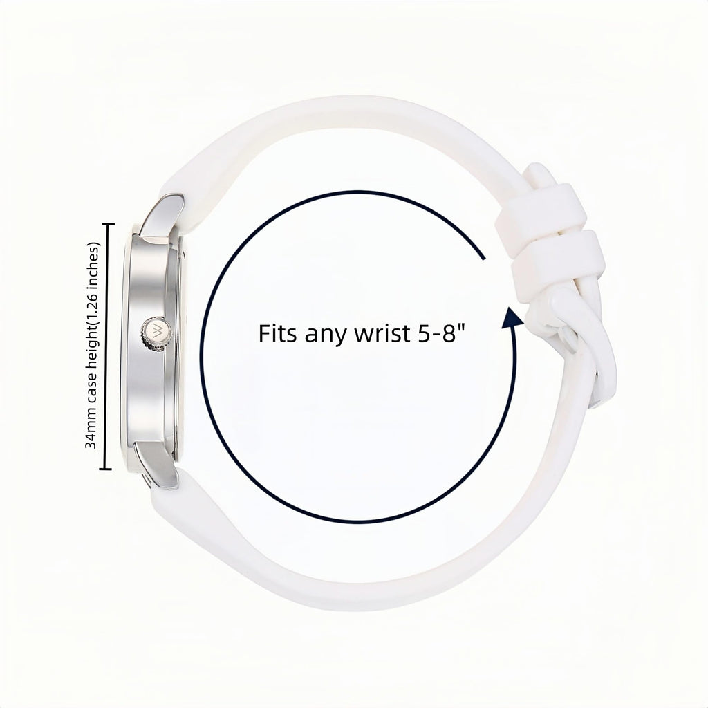 Olivia Numbers Silicone Watch in Silver with White silicone band, 34mm