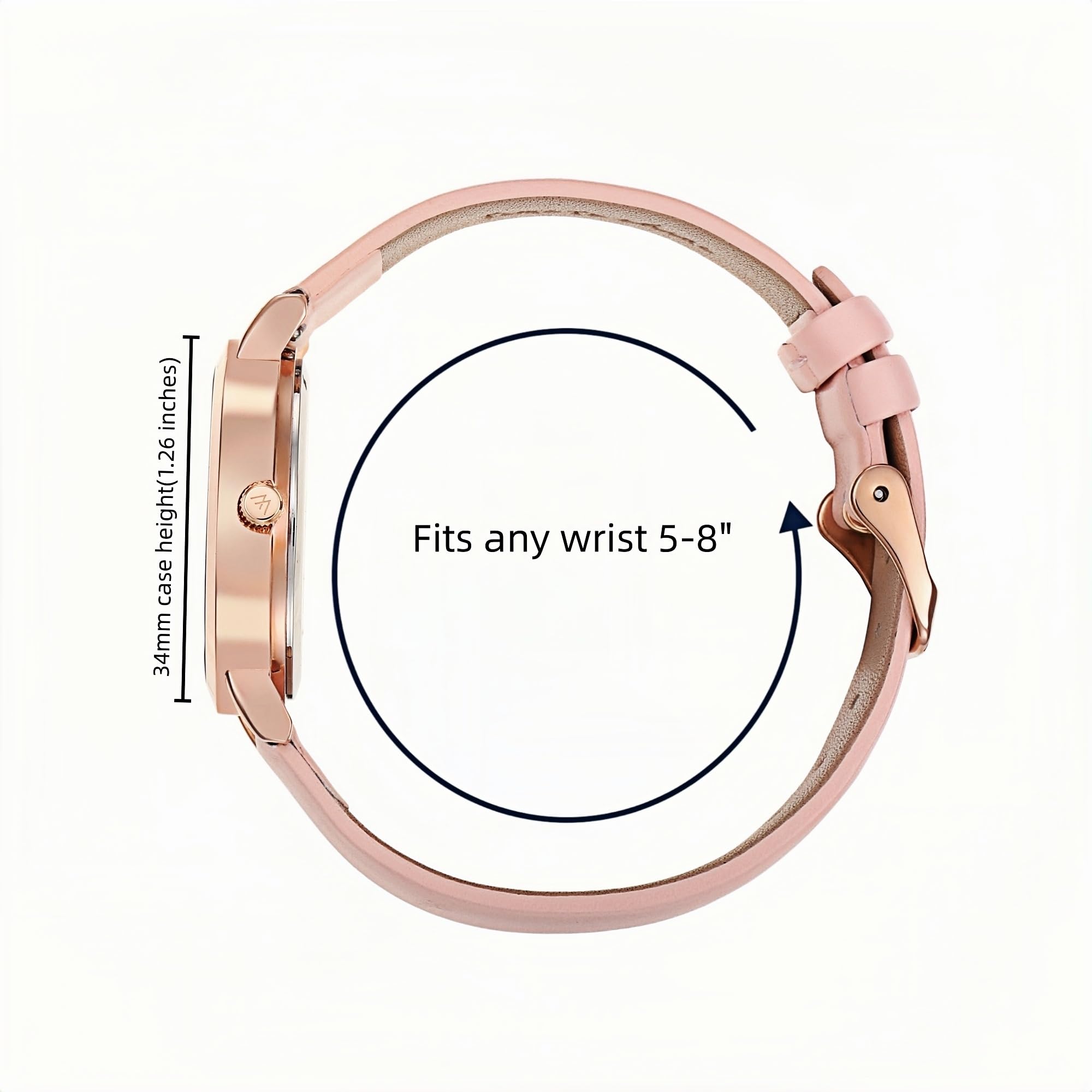 Olivia Numbers Leather Watch in Rose Gold with Pink leather band, 34mm