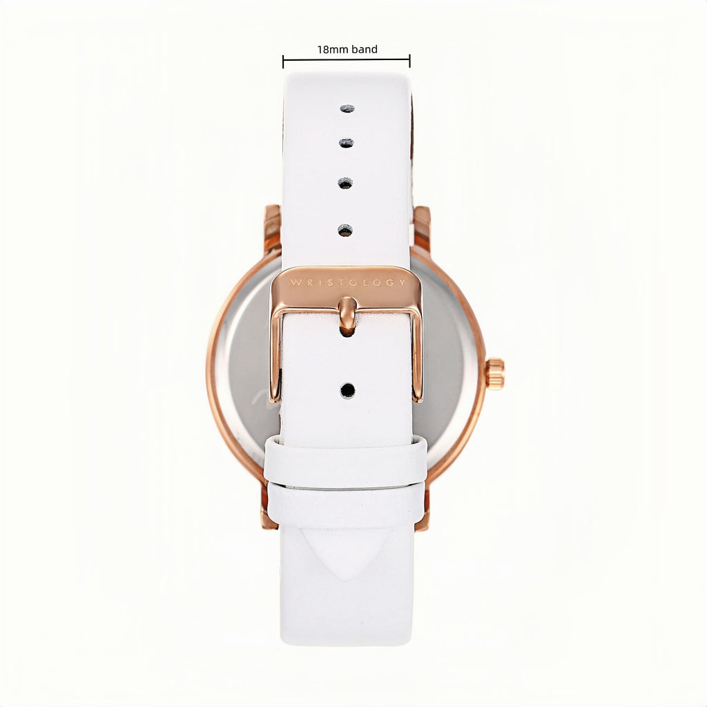 Olivia Numbers Leather Watch in Rose Gold with White leather band, 38mm