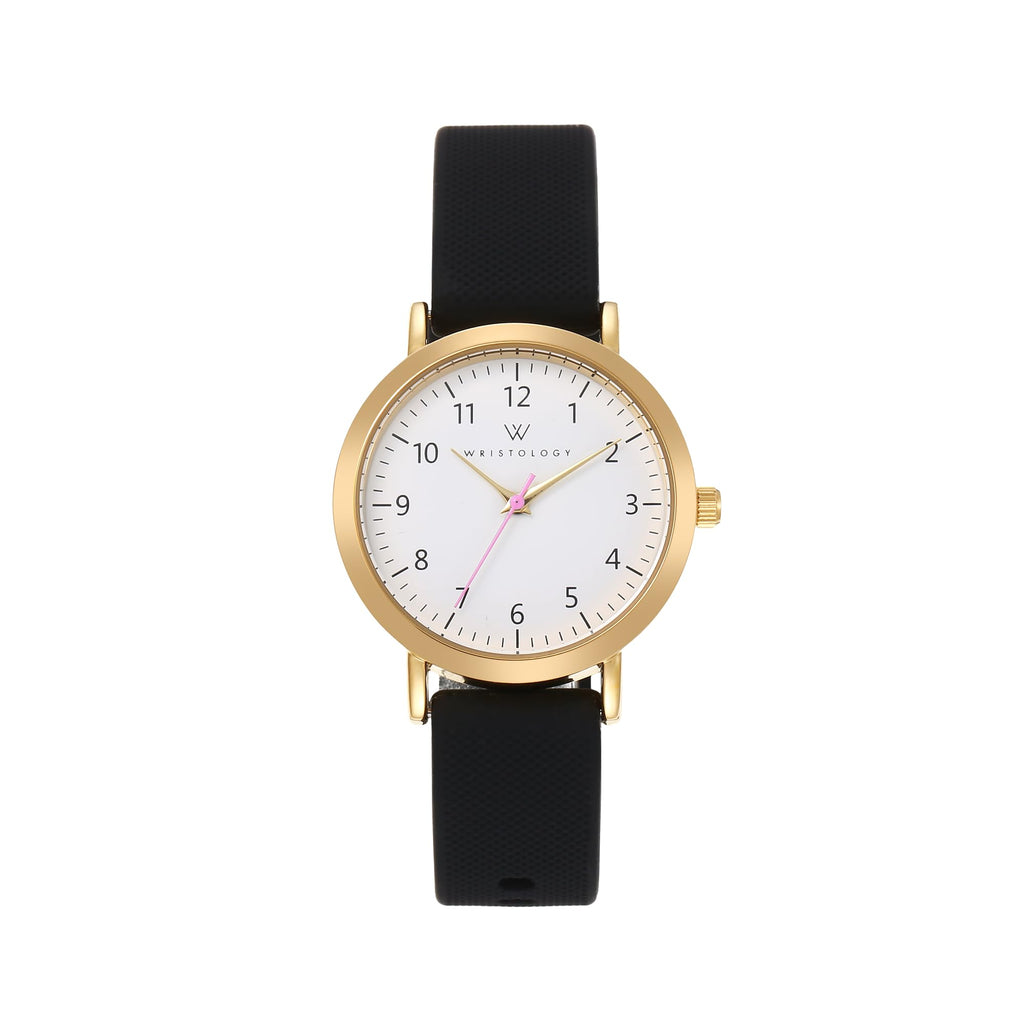 Olivia Numbers Silicone Watch in Gold with Black silicone band, 34mm