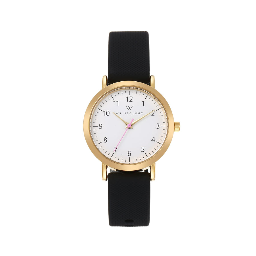 Olivia Numbers Silicone Watch in Gold with Black silicone band, 34mm