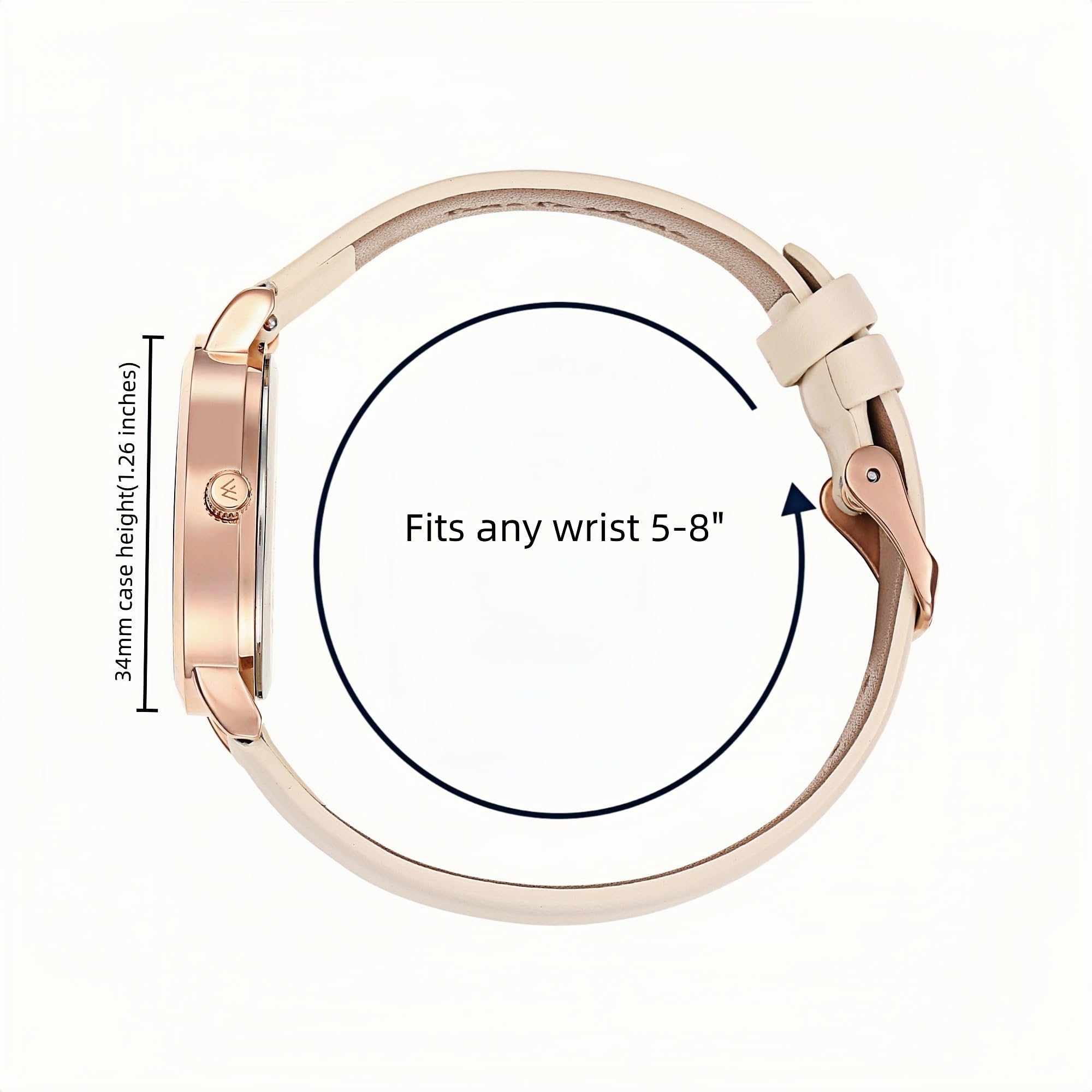 Olivia Numbers Leather Watch in Rose Gold with Beige leather band, 34mm