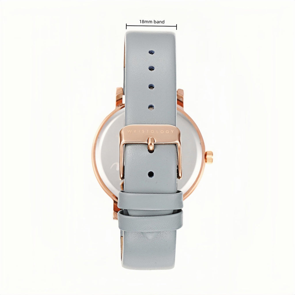 Olivia Numbers Leather Watch in Rose Gold with Grey leather band, 38mm