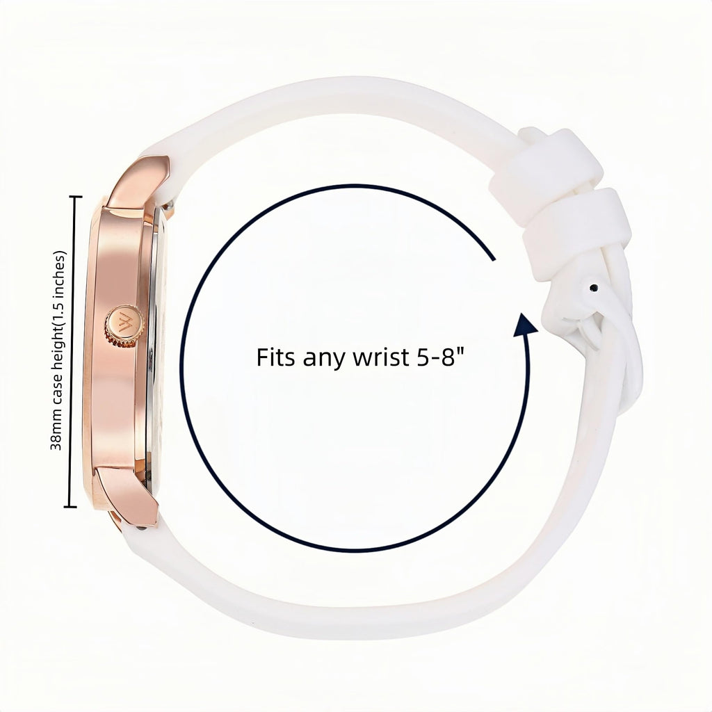 Olivia Numbers Silicone Watch in Rose Gold with White silicone band, 38mm