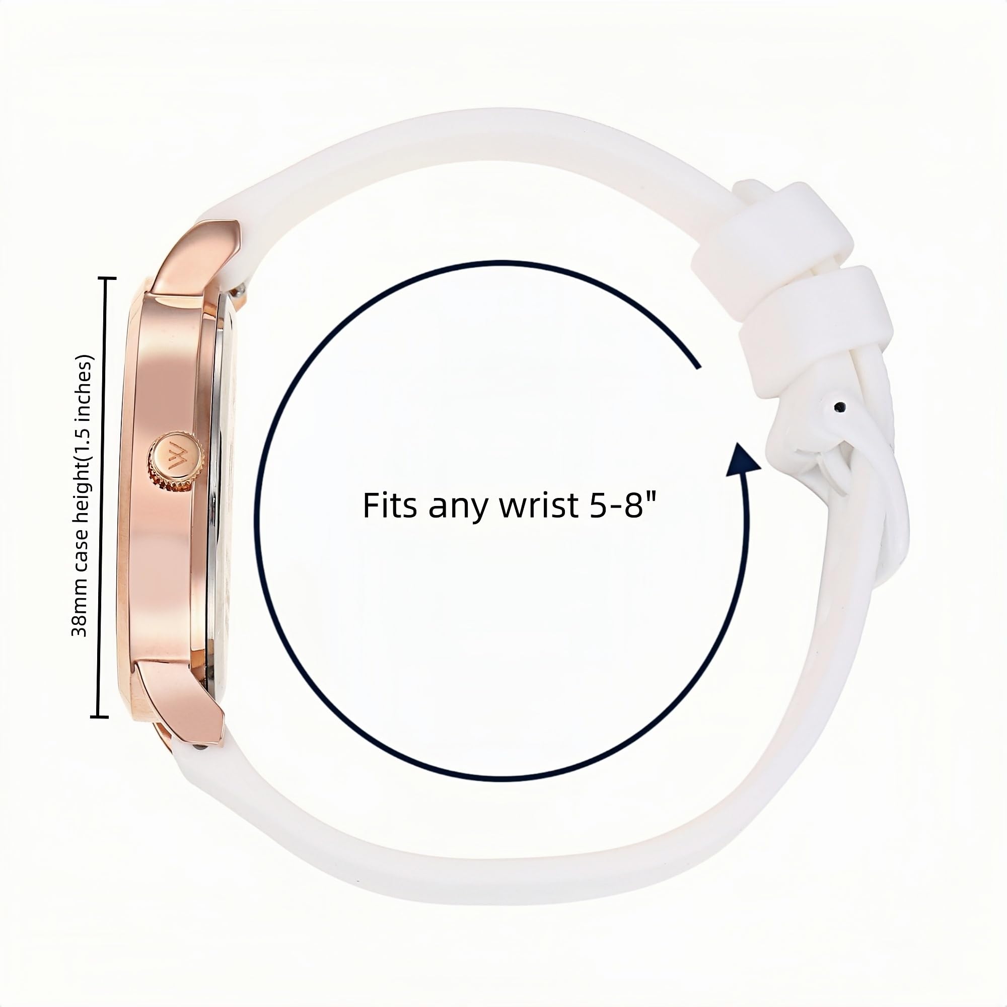 Olivia Numbers Silicone Watch in Rose Gold with White silicone band, 38mm