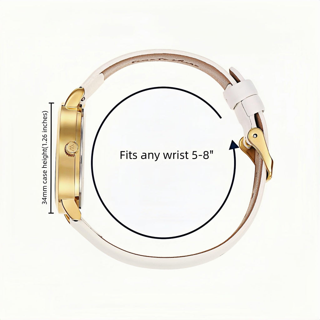Olivia Numbers Leather Watch in Gold with White leather band, 34mm
