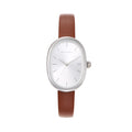 Michelle Oval Watch in Silver with Brown leather band, 24mm